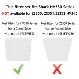 Vacuum Filters Replacement Set for Shark Rocket DuoClean HV380 HV380W HV381 HV382 HV384Q UV380 ZS360 ZS361C ZS362, 4 Foam & Felt Filters 4 Post-Filters, Compare to Part XPMFK320&XPSTFH380