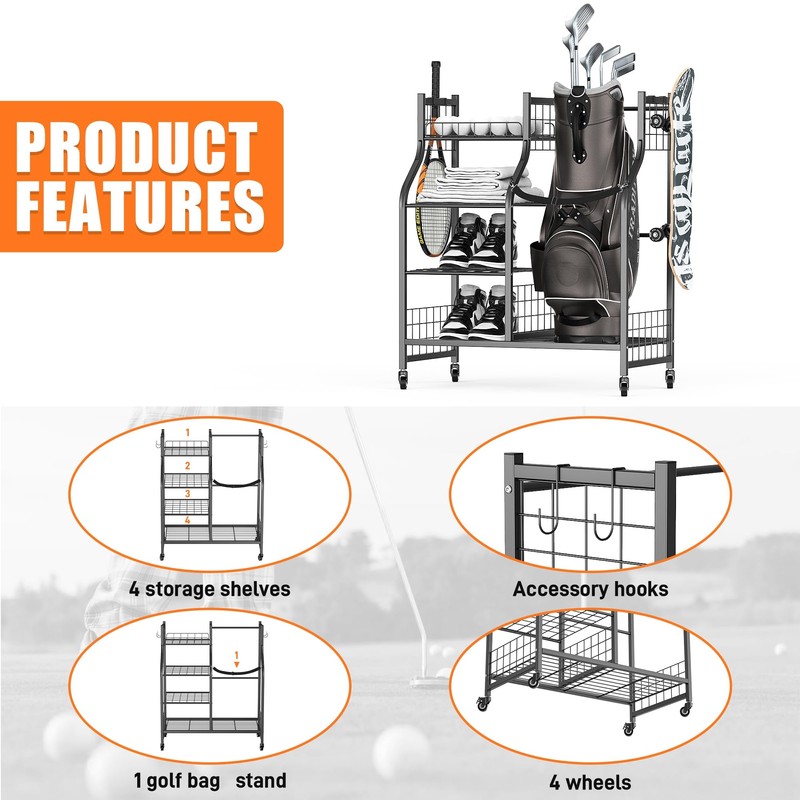 TORACK Golf Bag Storage for Garage, Rolling Golf Bag Stand