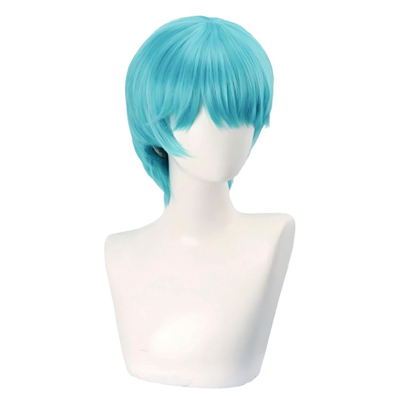 Mens Short Blue Wig Costume Cosplay Anime Hair, Jasa Idol