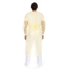 Hygonorm Eco Gowns with Neck Tie | PP, PE Partially Laminated, Yellow, L, L: 115 cm, Circumference: 140 cm, Non-Woven Coat, Surgical Gown, Disposable Gown with Cuffs, Protective Gown / Visitor Gown
