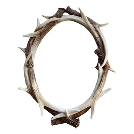 Ebros 27" High Western Rustic Hunters Stag Deer Antlers Rack Oval Wall Mirror Decor Plaque Vintage Decorative Antler Racks Hanging Mirrors As Centerpiece Sculpture Plaque Beauty Vanity Accent