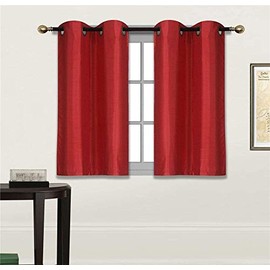 Fancy Linen 2 Panel Faux Silk Blackout Curtain Set Solid Red with Grommet Top Room Darkening Short Tier Drapes for Kitchen, Bathroom or Any Small Window New