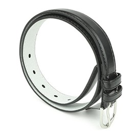 Kids Belt, Belts for Dresses, Skinny Girls Belt, PU Leather Girl's Belts, Silver Polish Buckle, Black Belt, X-Large