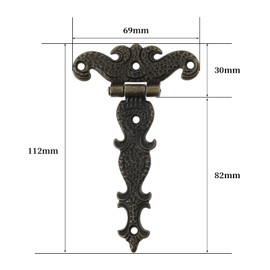 dophee 2Pcs Antique Bronze Door Hinges, T-Strap Decorative Furniture Fittings Butt Hinges for Windows Cabinet Cupboard Wardrobe Doors Wooden Boxes Jewelry Case Chest