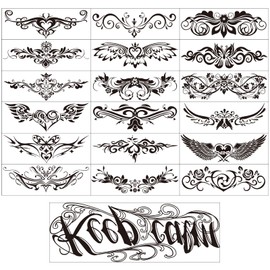 ELANE 19 Sheets Tramp Stamp Temporary Tattoo,Fake Temporary Tramp Stamp Tattoo Stickers for Women Grils Men