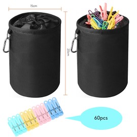 Clothes Pegs and Peg Bag, 60pcs Pegs for Washing Line with Bag, Plastic Soft Grip Clothes Pegs Clothes Peg Bags Hanging Peg Bag with Drawstring and Toggle Closing for Indoor outdoor use