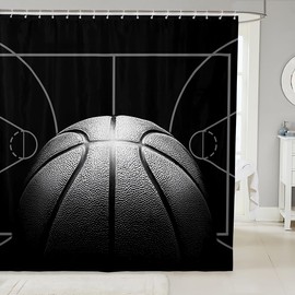 Basketball Shower Curtain 72x72 inch for Kids,Sports Bathroom Curtain for Boys,Basketball Court Fabric Shower Curtain for Fan,Black Ball Game Waterproof Bathroom Curtain