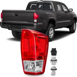 Taillight Assembly with Socket for 2016-2023 Toyota Tacoma Pickup Red Rear Tail Back Brake Signal Light Lamp Replacement Right Passenger Side,Chrome Housing Clear Lens