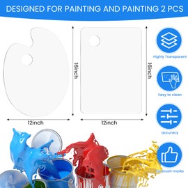 2 Pack 16 x 12 Inch Large Acrylic Paint Palette with Thumb Hole Clear Paint Pallet Easy Clean Nonstick for Oil Watercolor Craft DIY Art Painting