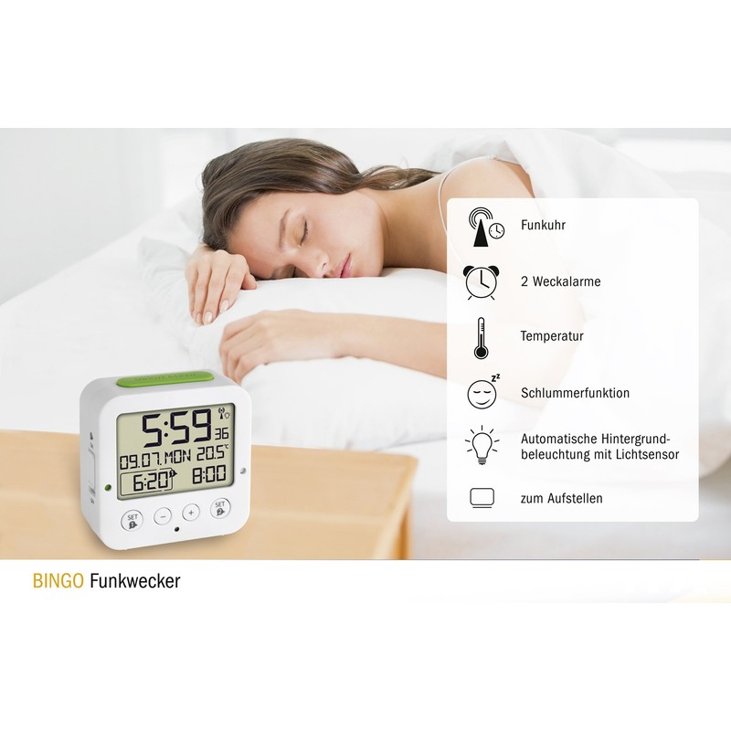 TFA Dostmann 60.2528.01 Bingo Radio-Controlled Alarm Clock