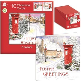 Tom Smith Giftmaker Pack 10 Square Christmas Cards 2 Festive Red Post Box Designs 14cm