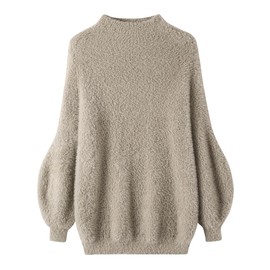 GABERLY Women's Fuzzy Chunky Mockneck Long Sleeve Sweaters Fall Winter Outfits Casual Warm Trendy Pullover Vintage Clothes (M, Camel)