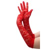 ATHX Lace Opera Tea Party Gloves for Women 19" Length Elegant Floral Bridal Wedding Prom Long Gloves Costume Accessories (Red, One Size)