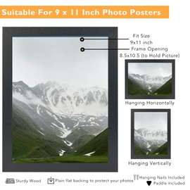 QOTIB 9x11 Picture Frame Black for Wall Mounting or Tabletop Set of 6, Wood 9 x 11 Frame Photo Frame for Wall Hanging Horizontally or Vertically, Black, 6 Pack