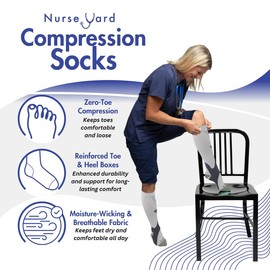 Nurse Yard Compression Socks for Nurses - Women & Men - 20-30mmHg Graduated Compression, Zero-Toe Compression, For Medical Staff, Nursing, Athletic Support Such As Running, Cycling, Hiking - 1 Pair