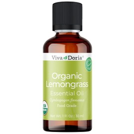 Viva Doria Lemongrass Essential Oil, USDA Certified, Organic Lemongrass Oil, 100% Pure, Natural Essential Oil, Undiluted, for Aromatherapy | Food Grade, 30 mL (1 Fluid Ounce)