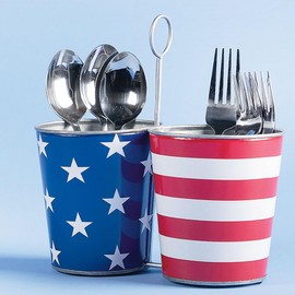Lillian Vernon Patriotic 8" Tall Metal Bucket Duo, Picnic Barbeque Utensil Holder, Napkin Holder 4th of July décor
