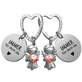 FABACH Best Friend Keyring - 2 Guardian Angels with Heart and Engraving - Best Friend Love Gifts Keyring - Best Friends Gift Angel Lucky Charm Best Friend, Rose gold, Modern
