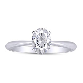 AFFY 5X7MM Oval Shape Cubic Zirconia in 14K White Gold Over Sterling Silver Solitaire Engagement Rings (Ring Size - 6)