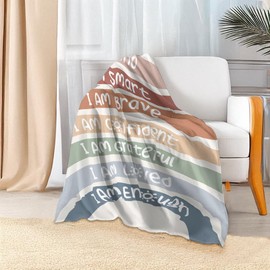 ISANOU Kids Throw Blanket,Inspirational Boho Rainbow Blanket for Kids Room Sofa Decor,Classroom Playroom Decor,Flannel Fuzzy Warm Blanket for Couch Bed,I Am Kind Blanket,50x60 Inch