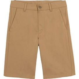 Nautica Boys' School Uniform Flat Front Twill Short, Burnished Khaki Knit, 18