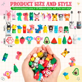 35 Cartoon Pencil Toppers for Kids, Animal Pen Decorators, Dinosaur Unicorn Erasers for School Prizes, Classroom Supplies Favors (Mixed)