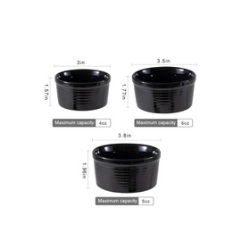 Yachi 4oz ramekins Oven Safe dessert bowls,Dipping sauce cups,Ceramic Creme Brulee,Baking Souffles Ceramic Ramekin Set of 6,Black