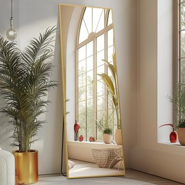 Sweetcrispy 59"x16" Full Length Mirror, Floor Standing Mirror Full Body Mirror with Stand, Wall Mirror Full Length Aluminum Alloy Thin Frame Hanging or Leaning for Living Room Bedroom, Bright Gold