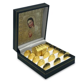Arras Matrimoniales con Baño de Plata con Cofre y Estuche, Wedding Unity Coins - Arras para Boda (San Benito)