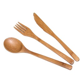 Totally Bamboo 3-Piece Bamboo Flatware Set, Dishwasher-Safe Fork, Spoon and Knife