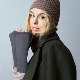 MELLIEX 2 Pairs of Half Fingerless Gloves, Winter Pulse Warmer Gloves, Unisex, Warm, Soft, Knitted Gloves, Black, Dark Grey