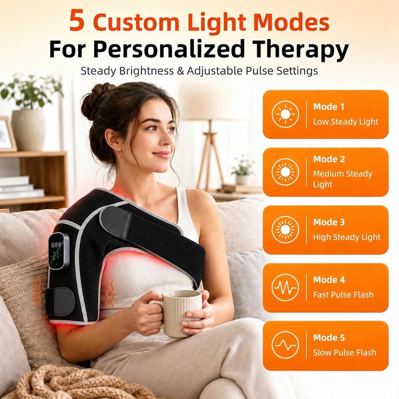 Cordless Red Light Therapy Shoulder Wrap with Vibration Massage, 90