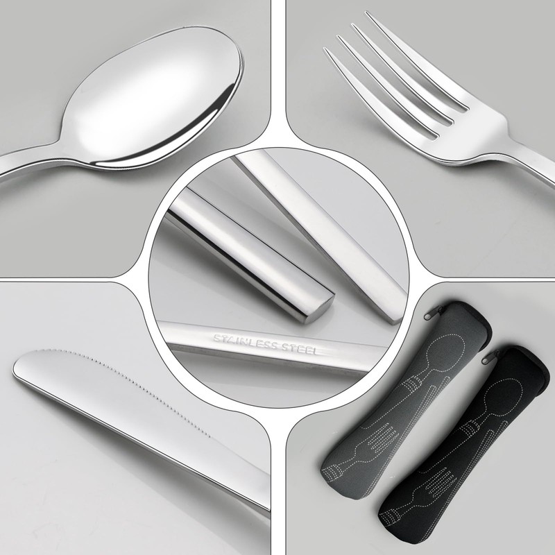 Hayixia 4 Set Stainless Steel Travel Silverware, 12 Pieces Camping