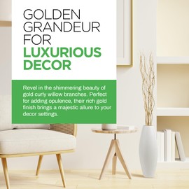 Green Floral Crafts | 12 Stem Dried Curly Willow Branches 3-4 Feet Tall - Perfect Home Decoration and Floor Vase Filler (Metallic Gold)