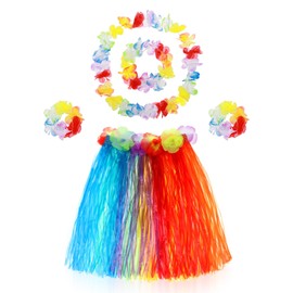 Abeillo Hawaii Hula Skirt, Pack of 5 Hawaiian Hula Grass Skirt for Girls, Hula Dance Skirt with Flowers, Costume Accessories, Hawaiian Hula Party Fancy Dress for Girls, Tropical Party Decorations, 40