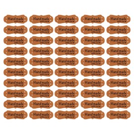 sourcing map 50pcs Handmade with Love PU Leather Tag Label Button with Hole Sew on Embossed for Handmade Items Crochet Clothing Hat Brown