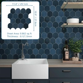 SUNWINGS Fish Scale Peel and Stick Backsplash Tile 11.4''x10.9 3D Scallop Handmade Looks Self Adhesive Wall Tiles for Kitchen Bathroom, Blue 10-Sheet