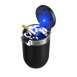 Dickno Car Ashtray with Lid, Detachable Stainless Smokeless Auto Ashtray, Portable Mini Vehicle Trash Can with LED Blue Light, Universal Interior Accessories for Cup Holder (Silver)
