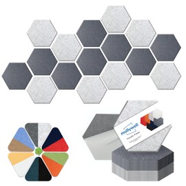 Mollywell Hexagon Acoustic Panels, High Density, Soundproofing, Decorative Noise Reduction Felt Wall Tiles for Ceilings, Home Office & Gaming Room (Moon and Silver Gray), 14×12×0.4 Inch