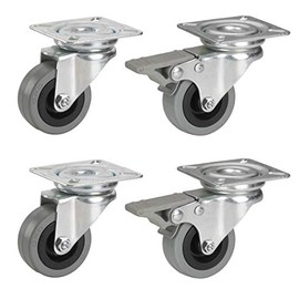 Dörner + Helmer 450100 Equipment Castors Diameter 50 mm (Pack of 4, 2 x with Brake, Rubber Wheel, Plate 42 x 42 mm, Load Capacity 105 kg, Furniture Castors, Swivel Castors)