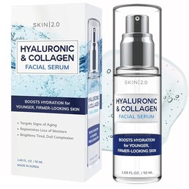 Skin 2.0 Suero Facial De Ácido Hialurónico Y Colágeno - Dermatológicamente Probado Reafirmante Hidratante - Antiedad Belleza Natural Cuidado De La Piel Coreano Sin Crueldad Animal Para Todo
