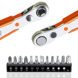 Screwdriver Set with 13 Bits, 110 mm Ratchet Wrench Angle Wrench, Mini Ratchet Reversible Screwdriver, Magnetic Square Wrench for Gadgets, Cars, Homes, Machines and Other Devices