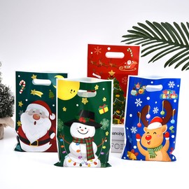 iefoah 100Pcs Christmas Treat Bags Christmas Candy Goodies Snacks Bags Christmas Bulk Plastic Gift Bags 6.5'' x 9.8'' Christmas Party Favor Bag