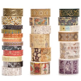 Songdao Juego de cinta washi vintage - 24 rollos de cintas adhesivas para manualidades, surtido de cintas decorativas retro para manualidades, álbumes de recortes, bricolaje, envoltura de regalos (12