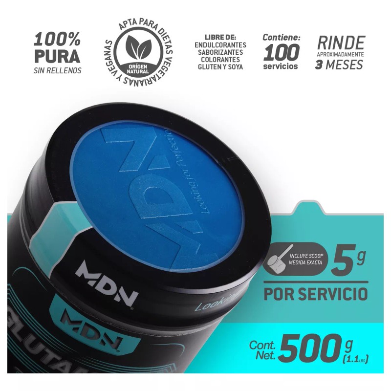 MDN Sports Glutamina MDN Sports 100% Pura 500g Sin Sabor