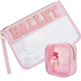 CREATCABIN 2 Pack Toiletry Bag Travel Ballet Make Up Bag Period Bag Small Travel Cosmetic Bag Portable Waterproof with Zip Handle Embroidered Organiser Gift for Women Wives