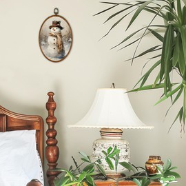 BCUANGD Vintage Snowman Oval Wall Art Decor - Retro Winter Snow Wall Art Canvas Frame Artwork Prints, Rustic Christmas Holiday Cottage Oval Wall Hanging Decorations for Home Farmhouse, 8.6"x11.4"