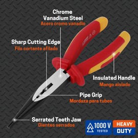 WISEPRO 8 Inch 1000V Insulated Long Nose Pliers, Insulated Long Nose Side-Cutting Pliers with Straight/Bent Jaw for Electricians