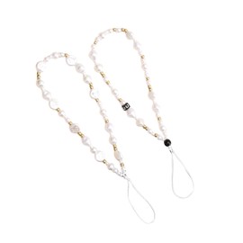 [Fuugui] Pearl Phone Chain Beaded Phone Charms, Pack of 2, Smartphone Strap, Wrist, Handmade, Wrist Strap, Bracelet, Lost, Fall Prevention, Bead Keychain, Handbag, Keys, Cute, Decorative Phone,