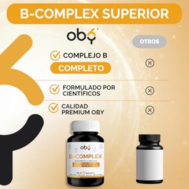 Oby Complejo B Completo | Vitamina B12, B1, B2, B3, B5, B6, B7, B9 | Complex-B Vitaminas B Pura Y Sin Rellenos | Vitaminas Mujer y Hombre | 60 Cápsula